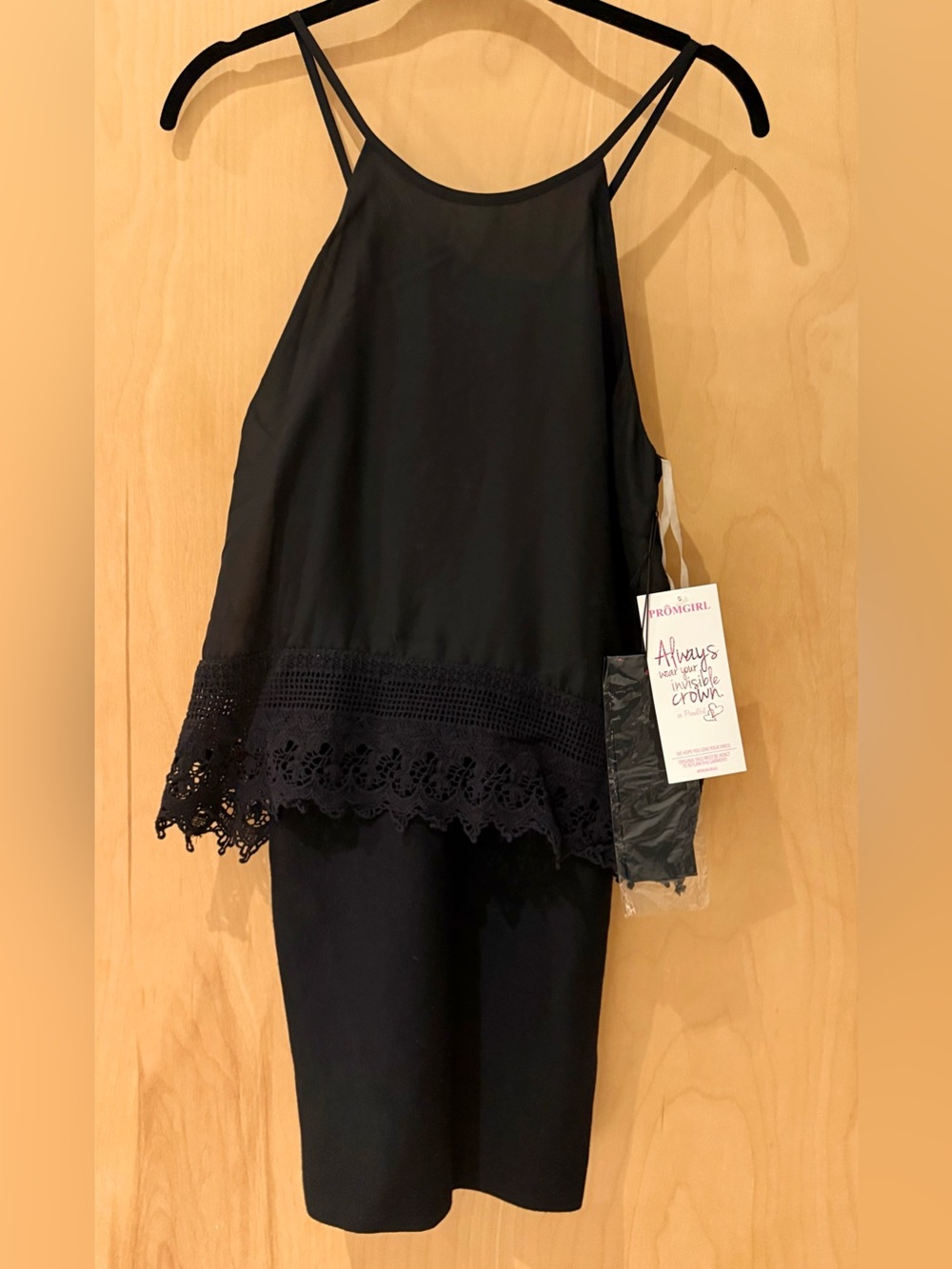 WOW couture Black Sleeveless Lace-Hem Dress